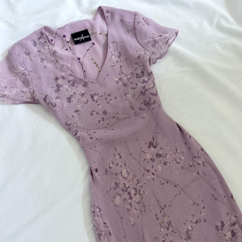 Vintage Carrie Bradshaw Positive Attitude Floral Midi Ruffle Dress 8 M
